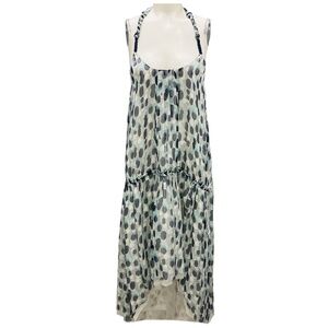 PORTS 1961 GREY / BLUE MULTI PRINTED SILK HALTER DRESS